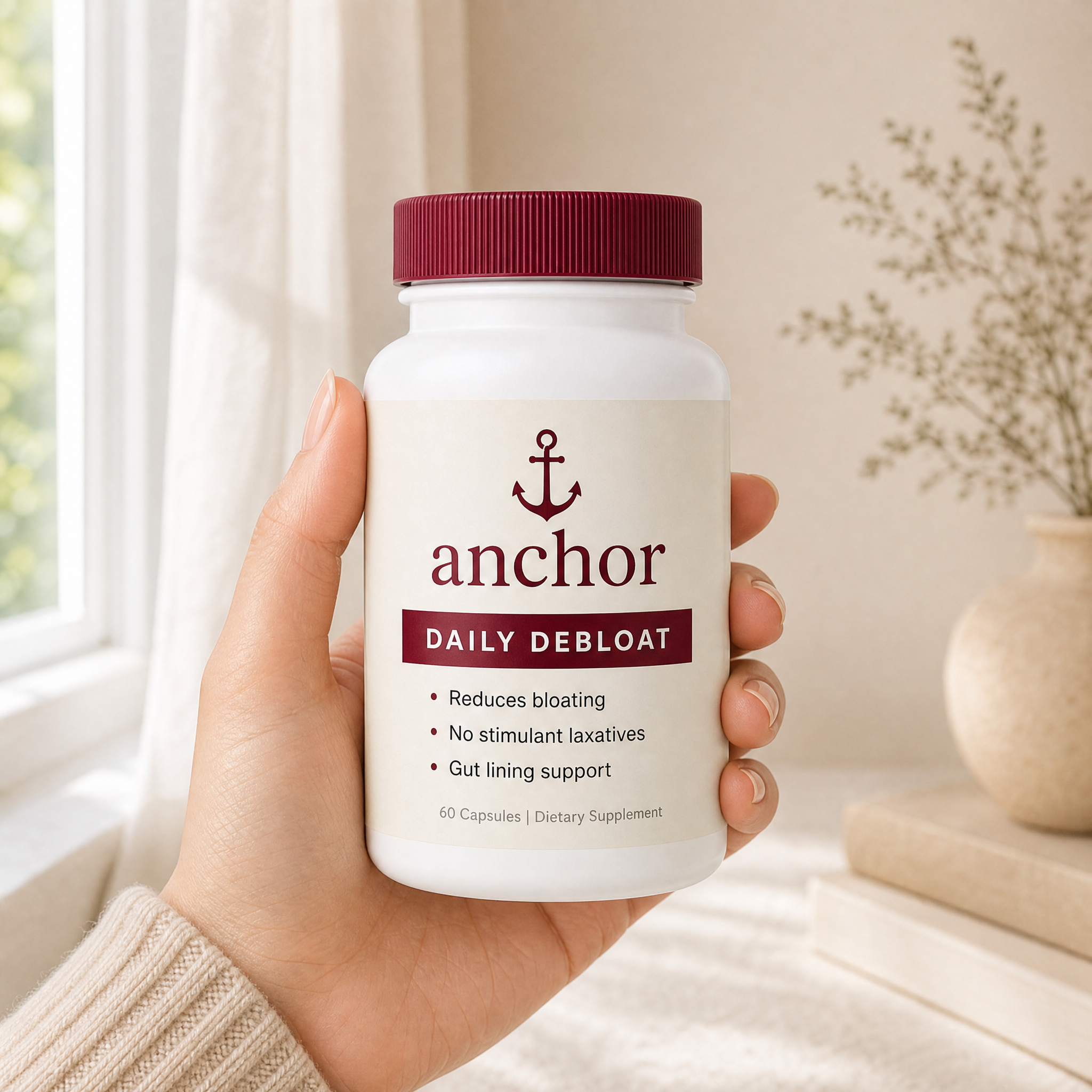 Anchor bottle held in hand, square