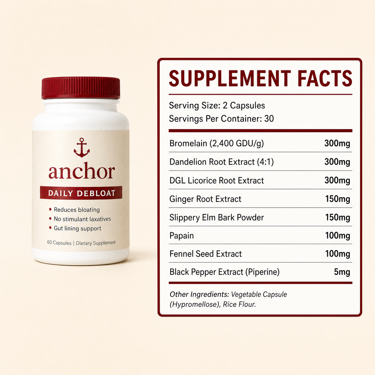 Anchor Daily Debloat supplement facts